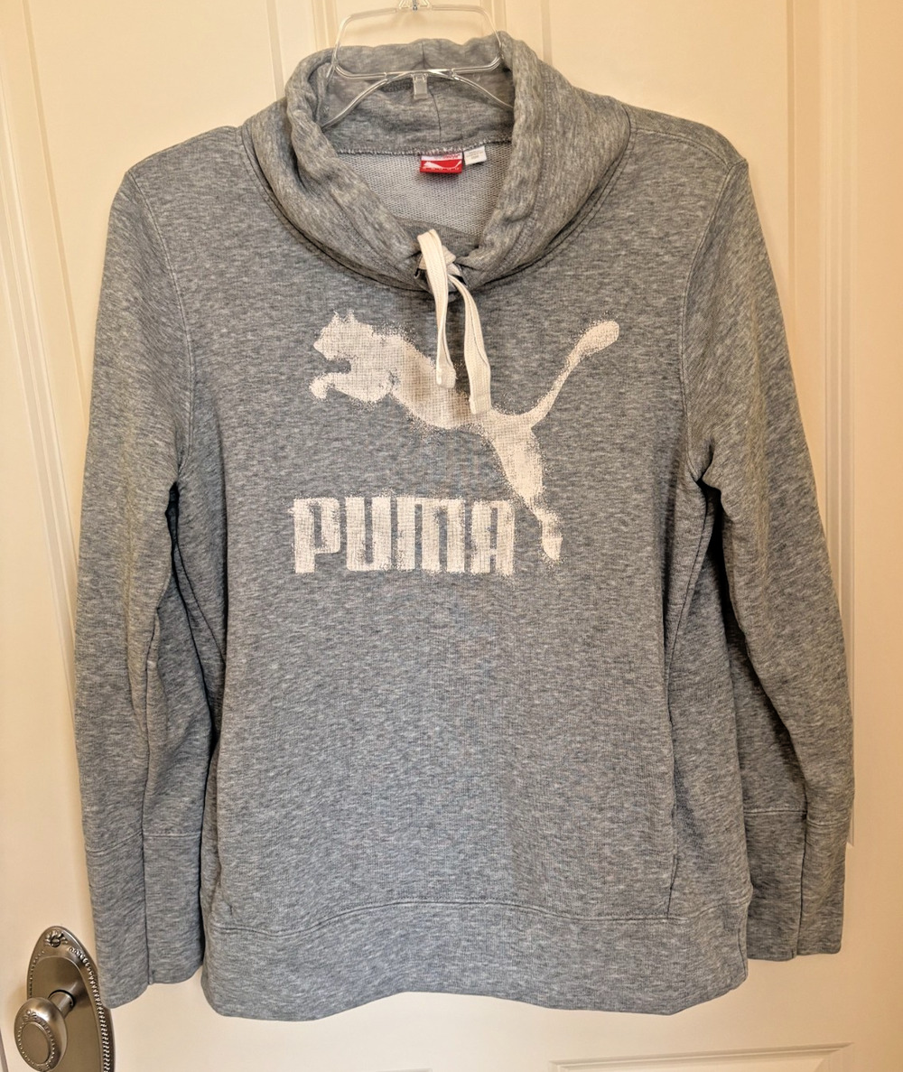 Puma Sweatshirt Pullover Cowl Neck with Pockets Long Sleeve Women’s Size M Gray